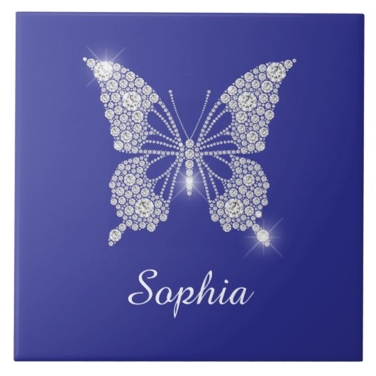 White Diamond Butterfly, Script Name, Deep Blue Tegeltje (Voorkant)