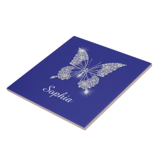 White Diamond Butterfly, Script Name, Deep Blue Tegeltje (Zijkant)