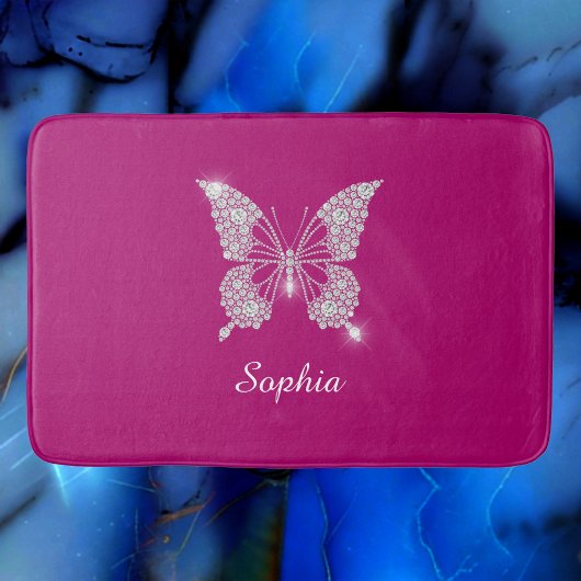 White Diamond Butterfly, Script Name, Deep Fuchsia Badmat
