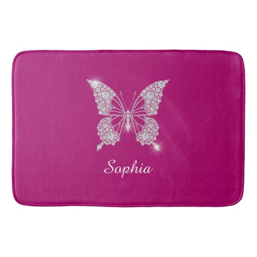 White Diamond Butterfly, Script Name, Deep Fuchsia Badmat (Voorkant)