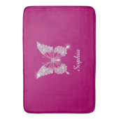 White Diamond Butterfly, Script Name, Deep Fuchsia Badmat (Voorkant Verticaal)