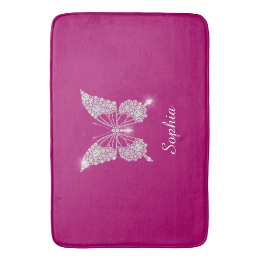 White Diamond Butterfly, Script Name, Deep Fuchsia Badmat (Voorkant Verticaal)