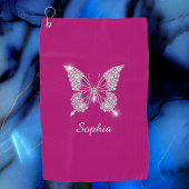 White Diamond Butterfly, Script Name, Deep Fuchsia Golfhanddoek
