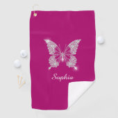 White Diamond Butterfly, Script Name, Deep Fuchsia Golfhanddoek (Insitu)