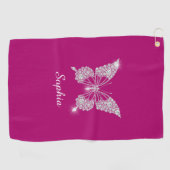 White Diamond Butterfly, Script Name, Deep Fuchsia Golfhanddoek (Horizontaal)