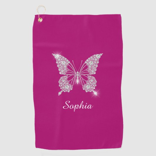 White Diamond Butterfly, Script Name, Deep Fuchsia Golfhanddoek (Voorkant)