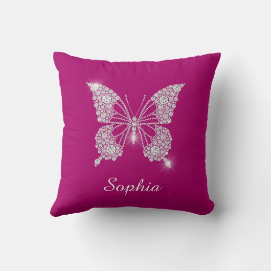 White Diamond Butterfly, Script Name, Deep Fuchsia Kussen (Achterkant)