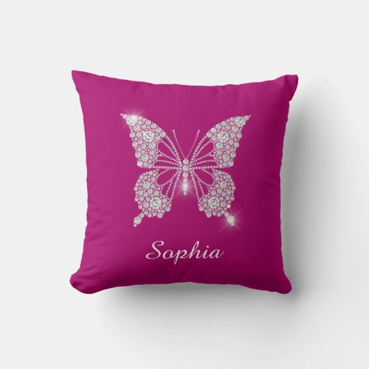 White Diamond Butterfly, Script Name, Deep Fuchsia Kussen (Voorkant)
