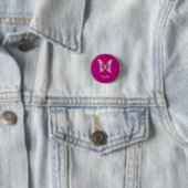 White Diamond Butterfly, Script Name, Deep Fuchsia Ronde Button 3,2 Cm (In situ)