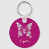 White Diamond Butterfly, Script Name, Deep Fuchsia Sleutelhanger (Achterkant)