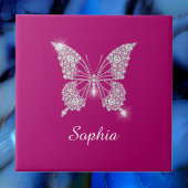 White Diamond Butterfly, Script Name, Deep Fuchsia Tegeltje
