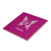 White Diamond Butterfly, Script Name, Deep Fuchsia Tegeltje (Zijkant)
