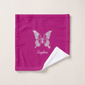 White Diamond Butterfly, Script Name, Deep Fuchsia Washandje (Wasdoekje)