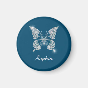 White Diamond Butterfly, Script Name, Ocean Blue Magneet