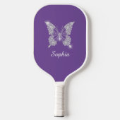 White Diamond Butterfly, Script Name, Paars Pickleball Paddle (Achterkant)