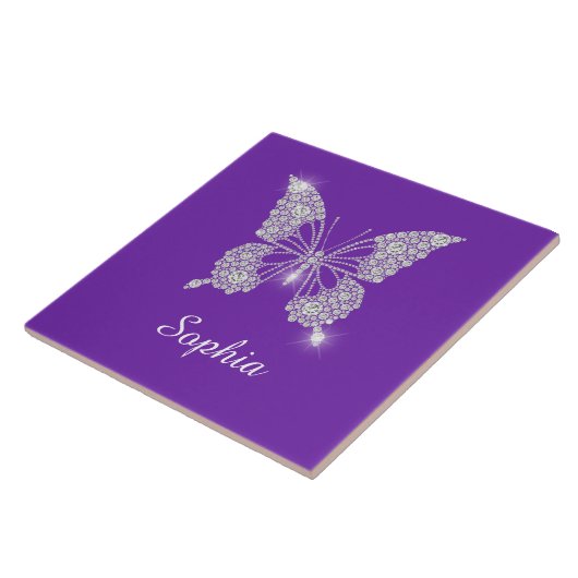 White Diamond Butterfly, Script Name, Paars Tegeltje (Zijkant)