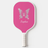 White Diamond Butterfly, Script Name, Pink Pickleball Paddle (Voorkant)