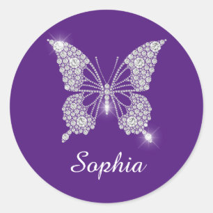 White Diamond Butterfly, Script Name, Royal Paars Ronde Sticker
