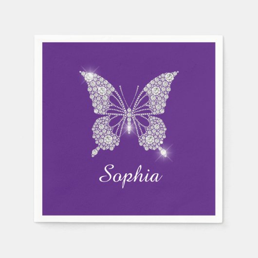 White Diamond Butterfly, Script Name, Royal Paars Servet (Voorkant)
