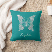 White Diamond Butterfly, scriptnaam, diep Blauwgro Kussen (Deken)