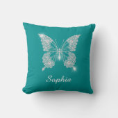 White Diamond Butterfly, scriptnaam, diep Blauwgro Kussen (Voorkant)