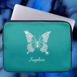 White Diamond Butterfly, scriptnaam, diep Blauwgro Laptop Sleeve