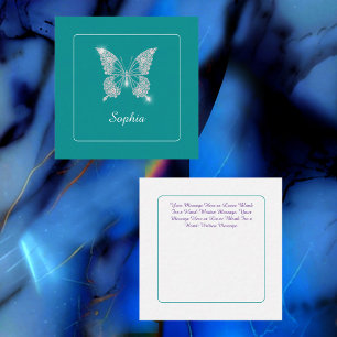 White Diamond Butterfly, scriptnaam, diep Blauwgro Notitiekaartje