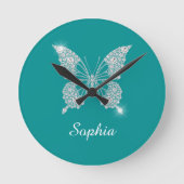 White Diamond Butterfly, scriptnaam, diep Blauwgro Ronde Klok (Voorkant)
