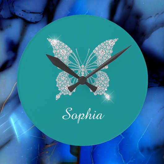 White Diamond Butterfly, scriptnaam, diep Blauwgro Ronde Klok
