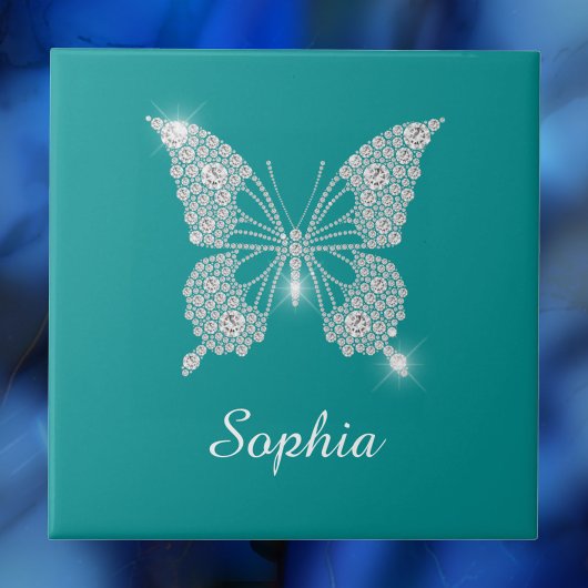 White Diamond Butterfly, scriptnaam, diep Blauwgro Tegeltje