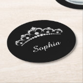 White Diamond Crown, DIY Script Name, Black Ronde Kartonnen Onderzetter (Gebogen)