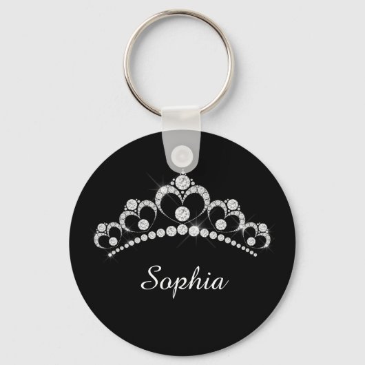 White Diamond Crown, DIY Script Name, Black Sleutelhanger (Voorkant)