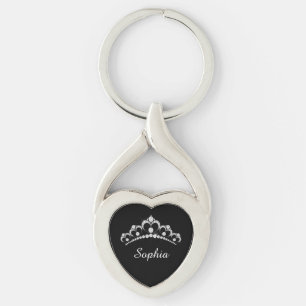 White Diamond Crown, DIY Script Name, Black Sleutelhanger