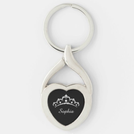White Diamond Crown, DIY Script Name, Black Sleutelhanger (Voorkant)