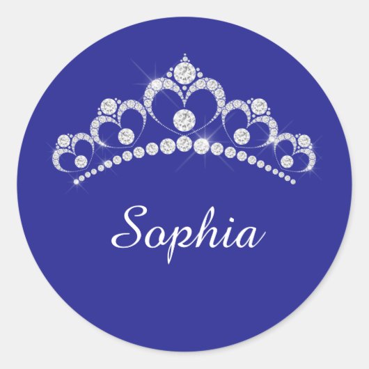 White Diamond Crown, scriptnaam, Deep Blue Ronde Sticker (Voorkant)
