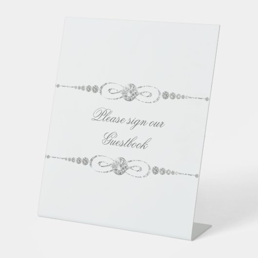 White Diamond Element Wedding Sign Ons gastenboek Reclamebord Met Voetstuk (Voorkant)