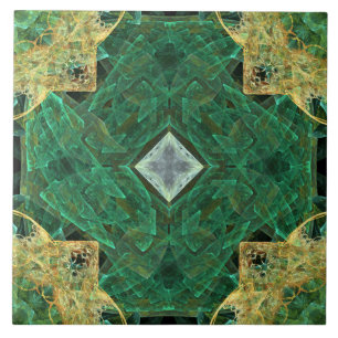 White Diamond Gold Green Pattern Ceramic Tile Tegeltje