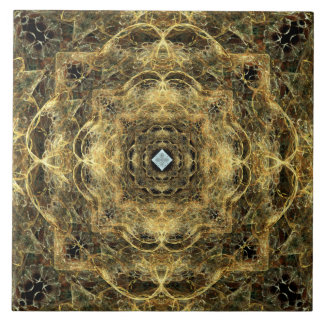 White Diamond Gold Lace op Black Ceramic Tile Tegeltje