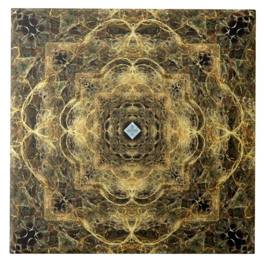 White Diamond Gold Lace op Black Ceramic Tile Tegeltje (Voorkant)