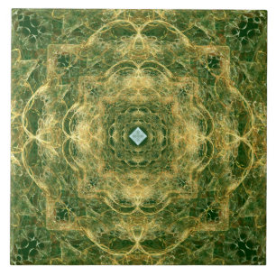 White Diamond Gold Lace op Green Ceramic Tile Tegeltje