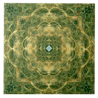 White Diamond Gold Lace op Green Ceramic Tile Tegeltje