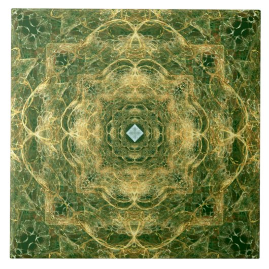 White Diamond Gold Lace op Green Ceramic Tile Tegeltje (Voorkant)