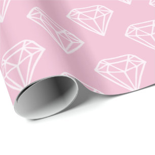 White Diamond Jewel Pattern Pink Wrapping Paper Cadeaupapier