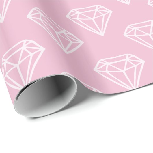 White Diamond Jewel Pattern Pink Wrapping Paper Cadeaupapier (Rol Hoek)
