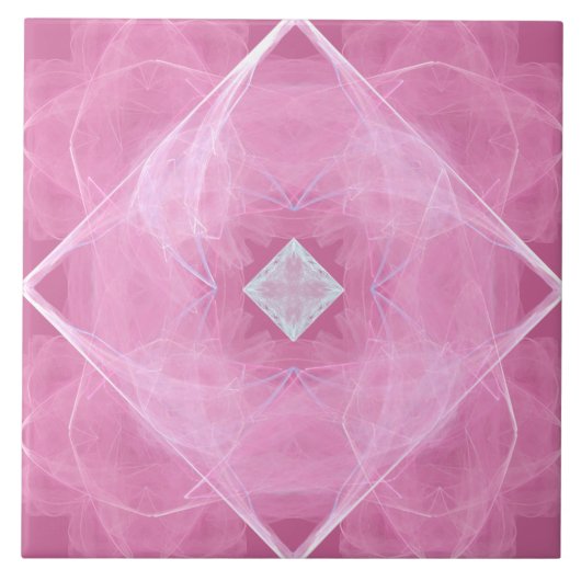 White Diamond on Pink Lace Pattern Ceramic Tile Tegeltje (Voorkant)
