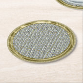 White Diamond Pattern and Gold Accent Ronde Kartonnen Onderzetter (Gebogen)