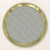 White Diamond Pattern and Gold Accent Ronde Kartonnen Onderzetter (Voorkant)