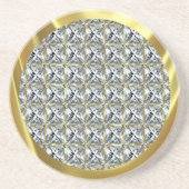 White Diamond Pattern and Gold Accent Zandsteen Onderzetter (Voorkant)