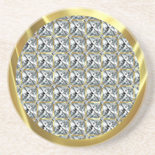 White Diamond Pattern and Gold Accent Zandsteen Onderzetter