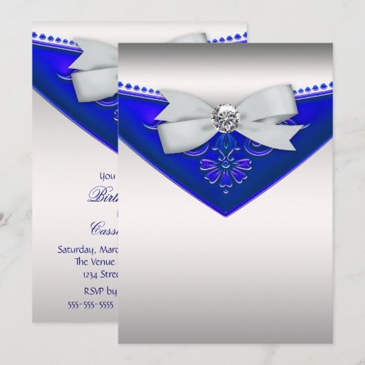 White Diamond Royal Blue verjaardagsfeest uitnodig Kaart (Voorkant / Achterkant)